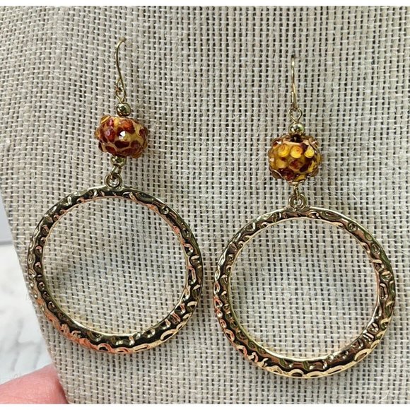 Vintage Hammered Earrings Gold Tone Hoops Rings Dangle - Picture 6 of 6